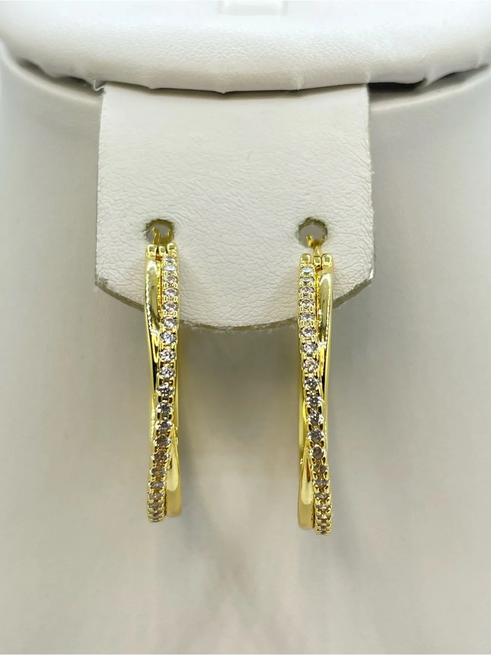 Gold White Crystal Hoop Earrings Classic Pave Sparkle Boho Glam
